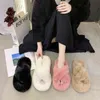 Winter House Women Fur Slippers Fashion Cross Band Warm Plush Ladies Fluffy Shoes Cozy Open Toe Indoor Fuzzy Slides For Girls Y0427