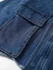 Safari Autunno Drop Shoulder Giacca di jeans allentata Free Style Donna Tasche con risvolto Zipper Drappeggiato Jean Coat Capispalla cool Blu 210429