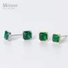 Luxury Square Green Cubic Zirconia Stud Earrings 925 Sterling Silver Natural Stone For Women Wedding Fashion Jewelry 210707