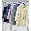 Kvinnor Down Parkas Conkor Fashion Stand Collar Women Elegant Winter Solid Tie Belt Coats Slim Button Cotton Jackets Lays Luci22