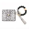 Silicon Beads Key Ring Strands Bracelet Wristlet Keychain with Cheetah Leopard Leather Tassel Id Card Wallet Purse Men Women handm9545098