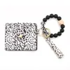 Silicon Beads Key Ring Strands Bracelet Wristlet Keychain with Cheetah Leopard Leather Tassel Id Card Wallet Purse Men Women handm3613353