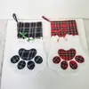 Plaid Christmas Stocking Pet Dog Cat Paw Sock Snowflake Pine Dekoration Strumpor Eldstad Hängande Ornament Xmas Tree Garnering