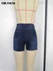 Cm.yaya criss-cross colorido lace up hollow out cintura jeans mulheres denim shorts sexy casual high street shorts 210730