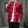 Jaquetas masculinas 2021 outono casual jaqueta de veludo masculino estilo chinês bordado masculino fivela solta terno tang melhorado hanfu