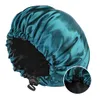 Big Reversible Satin Bonnet Double Layer Adjustable Size Sleep Night Cap Head Cover Bonnet Hat for For Curly Springy Hair Black