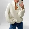 Automne hiver épaississement tricoté pull femmes décontracté fermeture éclair Polo col ample tricoté pulls femme blanc pull 2022