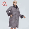 Astrid winter jacket women with fur collar design long thick cotton clothing fashion grid pattern warm parka FR-2040 211216