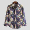 Men's Casual Shirts Autumn Flower Shirt Mens Club Long Sleeve Slim Fit Fancy Men Hawaii Beach Plus Size 5XL Men's