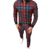 stylish plaid print tracksuit men's casual sports trousers 3D printing autumn thin zipper jacket suit2459
