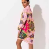 Designer Pink baroque print Dresses Runway High Quality summer Casual Shirt Dress Women Vestidos Robe Femme dropshopping 210520326f