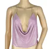 Bezpłatna bluzka Strusie Sling Women Halter Drape V-Neck Cekinowy Łańcuch Kamizelka Sexy Party Shining Metallic Open Back Tops Crop Top # S11 Damskie blo