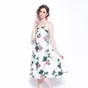 Summer Women Rose Print Strap Dress White Sleeveless Vest A-Line With Lining Female Vestidos 210514