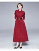春秋のファッション滑走路赤ストライププリントボタンシャツドレス女性女性のvestido mujerオフィスレディースパーティーAラインドレス210520