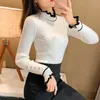 Höst Vintertröjor Mode Söt Halv Turtleneck Pullovers Stickade Ladies Sweater Kvinnor Ruffles Ärm Bastik Kintting 210918