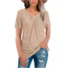 女性のVネック半袖シャツ夏のカジュアルなソリッドカラーTシャツクロスノットルーズオーバーサイズハラジュックトップスRopa de Mujer 210623