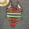 Seksowny Lampart Drukowane Bikini Stroje Kąpielowe Kobiety Push Up Swimsuit Mesh Set wysoki talia kostium kąpielowy beachwear pływanie 210521