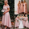 Billiga Enkel Sexig Blush Pink A Line Bridesmaid Dresses Off Shoulder Hi-Lo Plus Size Maid of Honor Gowns Robes de Demoiselle d'Honneur