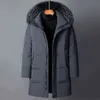 Mannen Donsjack Mid-Lengd Winter Dikke 90% Witte Eendendonsjack Natuurlijke Bontkraag Multi-Pockets Overjas Mannen 211204