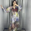 VKBN Summer Dress Women Muslin Print V Neck Loose Long Lantern Sleeve Purple Floral Maxi Dresses 210507