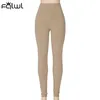 FQLWL High Waist Fitness Workout Leggings Women Ribbed Knitted Bodycon Solid Ladies Joggers Sweatpants Female White 211215