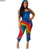 2019 Nya Kvinnor Sommar Bohemian Black Hole Tie Dye Print Hooded Cut Out Back Jumpsuit Sexig Romper Playsuit 5 Färg Glals118 x0428