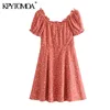 Women Sweet Fashion Floral Print Button-up Mini Dress Puff Sleeves With Lining Female Dresses Vestidos 210420