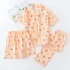 3 stücke Schöne Frucht Druck Sommer Dünne frauen Pyjamas Baumwolle Homewear Set Kurzarm Top + Hose + Shorts weibliche Nachtwäsche 210330