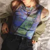 Tie Dye Stampato Rattoppato Maglia Y2k Crop Top Ragazze Estetici Vestiti Estivi Per Le Donne Senza Maniche Camicia di Base Canotta Canottiera 210510