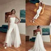 Strapless Wedding Dress Jumpsuit Detachable Train 2022 Summer Holiday Beach Bohemian Bridal Gowns with Pant Suit Simple Satin Tulle Custom Made