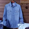 Mode Retro konststil Mäns Denim Långärmad Skjorta Klassisk Fast Färg Business Casual Shirt Jacka Four Seasons Cowboy Coat 210531