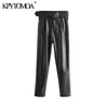 Vintage Chic PU Faux Leather With Belt High Waist Pants Women Fashion Zipper Fly Side Pockets Female Trousers Pantalones 210416