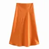 Fasta satin elastiska midja kvinnor midi kjol mode casual lady slim a-line kjolar p1596 210724