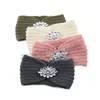 Bandeau tricoté hiver large strass oreille chauffe accessoires femmes cristal clair fleur torsion Crochet cheveux bandeau tête Wrap