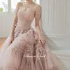 Party Dresses Blush Różowy Off Ramię Arabska Dresy Wieczorowa 2021 Tulle Wielopięciowy Puffy Długie Dubai Formalne Prom Sweet 16 Urodzinowa suknia