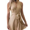 Arrival European & American Style Vestido Halter Corto Multiway Wrap Rope Cross Bandage Mini Dress Free 210527