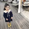 Spring Summer Korean style pure cotton yarn doll collar long sleeve dresses for girls cute kids all-match princess dress 210508