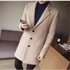 S-5XL Mäns Solid Färg Ull Coat England Middle Long Coats Jackor Slim Fit Male Homme Vinter Overcoat Woolen Korean1