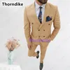Costumes pour hommes Blazers Thorndike Costume Homme Gentleman Double boutonnage Terno Slim Fit Business Male Suit Groom Tuxedos Dress Pin Stripe Wed