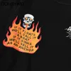 Fire Flame Skull Print T-shirt a maniche lunghe Camicie Streetwear Hip Hop Harajuku Magliette casual in cotone Moda Top 210602