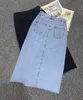 Seulish Yaz kadın Uzun Denim Etek Vintage Yüksek Wasit Kot Etek Kadın Düz Yan Bölünmüş A-Line Kalem Etekler 210730