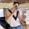 IDEEFB Summer Causal Tank Tops dla mężczyzn Spersonalizowany Francuski Koronki Kamizelka Czarno-białe Kontrast Kolor Tee Topy 9Y7559 210524