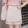 Fashion Woman Skirts Summer High Wait a Line Mini White Blue Denim Elegant Lace Embroidery Women 2181 50 210506