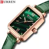 カレン女性クォーツ時計レザーファッションチャームレディースクロックグリーンQ0524のための長方形の薄い腕時計