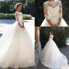 Bateau 3/4 Long Sleeves Pearls Tulle Princess Cheap Bridal Ball Gowns Plus Size Country Vintage Lace Millanova 2020 Wedding Dresses