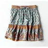 Bohemian Cherry Printed A-line Mini Skirts Rayon Ruffles Pleated Girls Beach Holidays Boho 210429