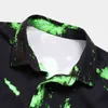 Green Feather Print Black Shirt Men Brand Short Sleeve Mens Fashion Shirt Button Down Male Casual Shirt Chemie Homme 210522