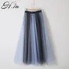 Hsa Women Summer Tutu Gauze Mesh Bow Tie Waist Patchwork Skirts Girls Korean Style Party Beach Long Faldas Jupes 210417