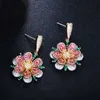 Orecchini pendenti con fiori in argento 925 di marca di lusso con design geometrico 3D rosa rossa e verde smeraldo per le donne CZ445 210714