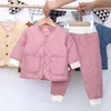 Winter Cute Girls Quilted Warm Clothes Sets Kids Boys Thicken Pullover and Thick Pants 2pcs Boy Suit for Kindergarten 211025